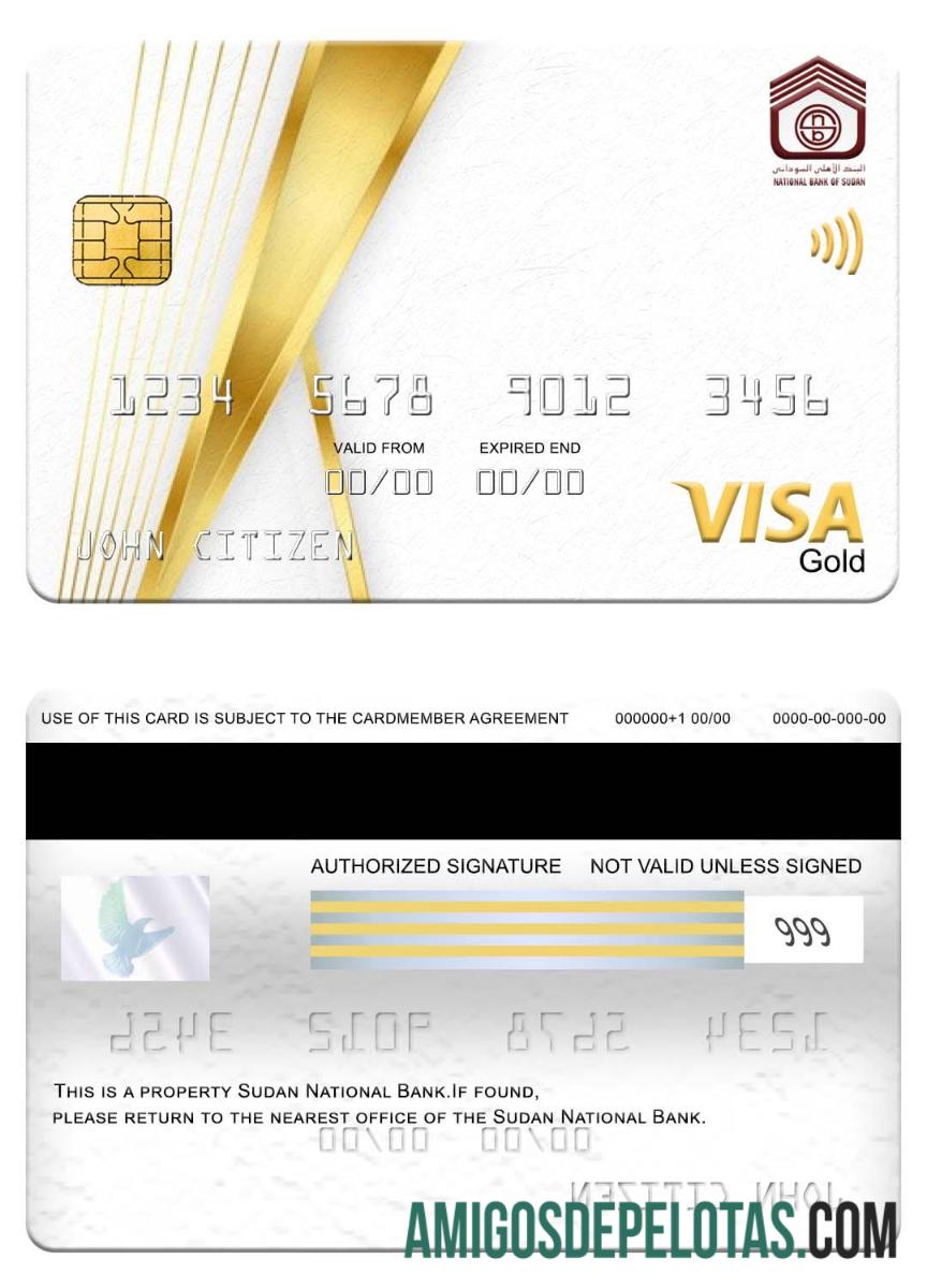 Cartão Visa Gold do Banco Nacional do Sudão baixar para verificação